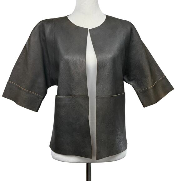 Marni Lamb Leather Cropped Short Skeeve Open Light Jacket Gray Size EU 38 US 6 - Picture 1 of 10